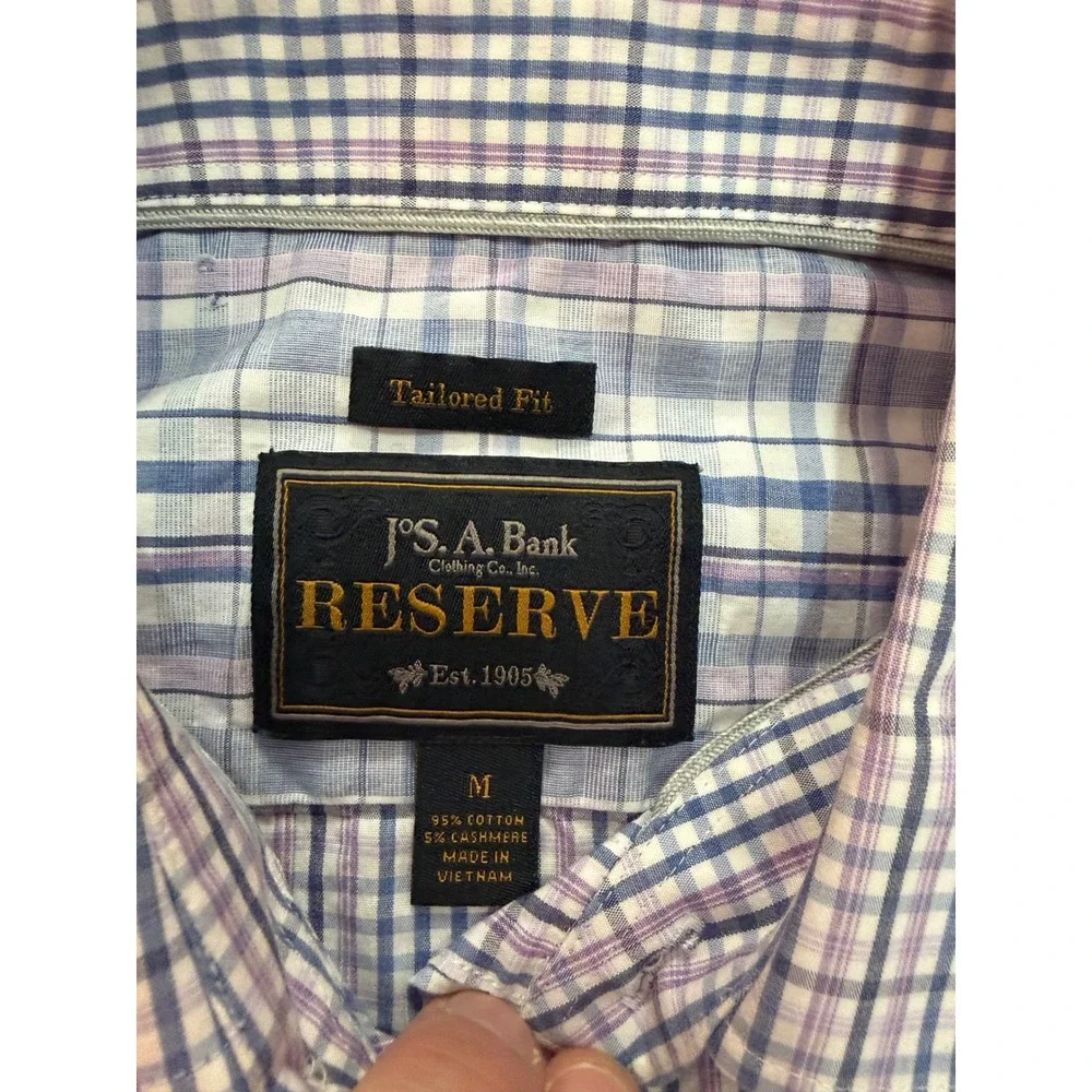 Jos‎ A Bank Reserve Tailored Fit Cotton Cashmere Check Shirt Mens Medium Blue